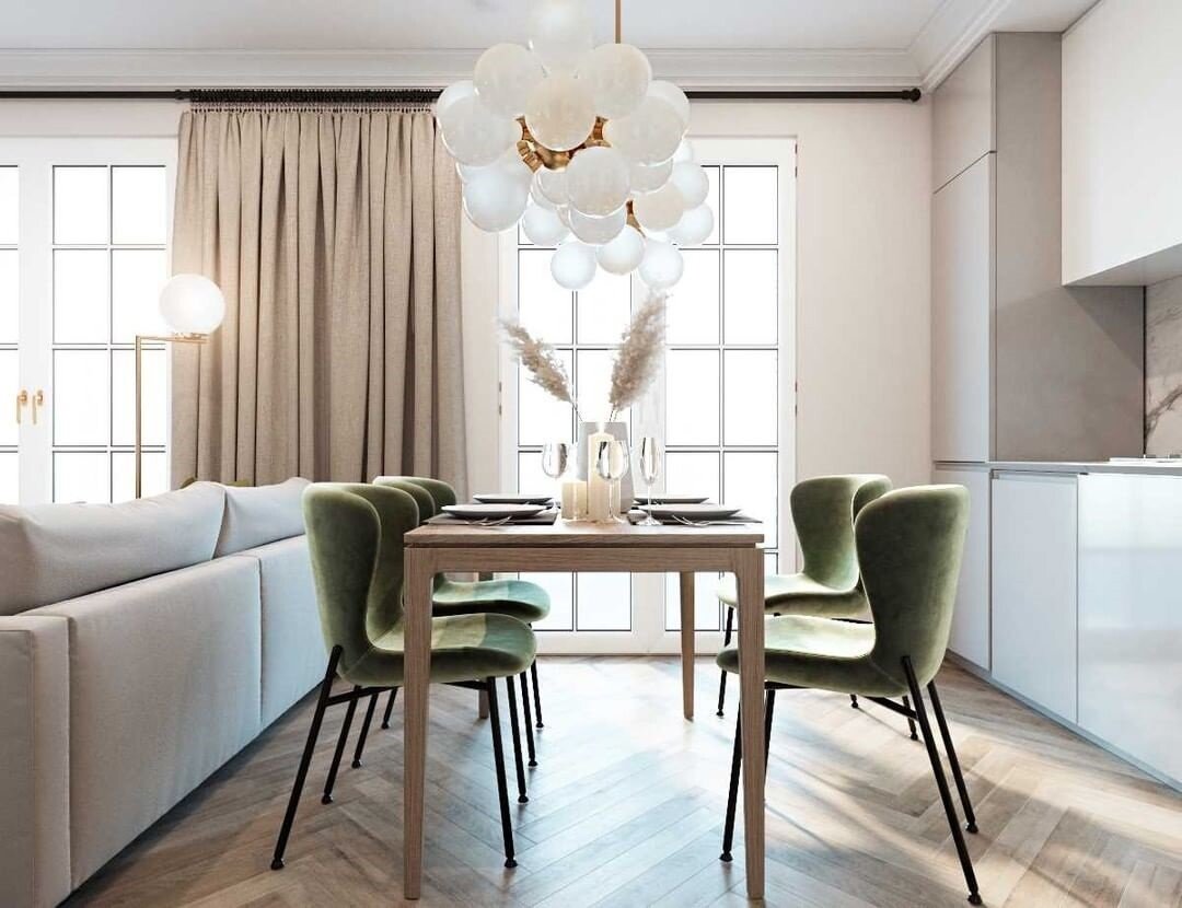 Панорамные окна и камин. Аристократичный интерьер на площади всего 40 кв.м.