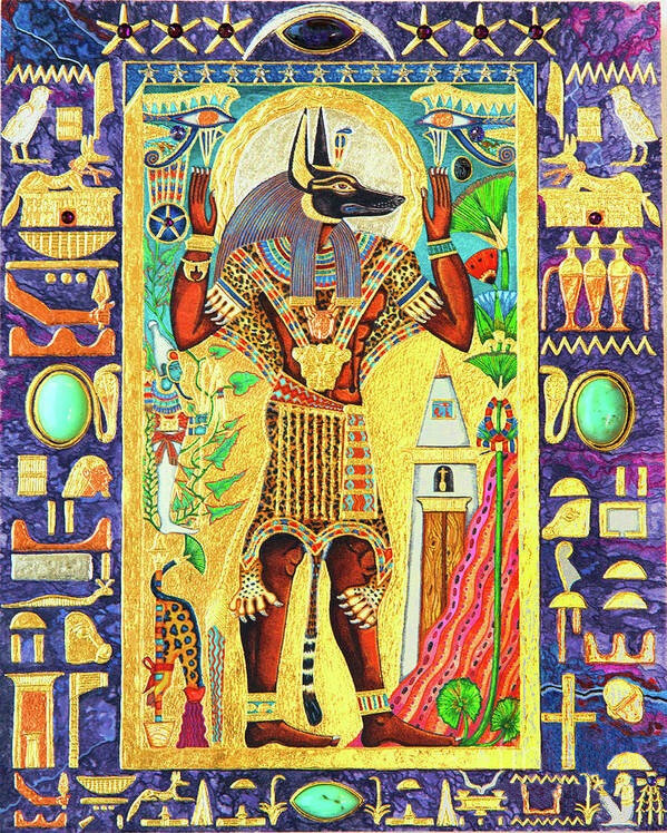 "INPU LORD OF THE SACRED LAND" / "ВЛАДЫКА СВЯЩЕННОЙ ЗЕМЛИ ИНПУ" Панно №2 триптиха "СВЯЩЕННЫЙ ЗАПАД" Оригинальная кеметская икона. Очень тонкая акварель, Драгоценный металл, полудрагоценные камни на архивной панели размером 8″X10″.
Лазурит (Чили), Аметист (Ббразилия), Кровавик (Аляска, США), Жадеит (Аляска, США), Пьемонтит (Аляска, США), Родонит (Бразилия), Красный фуксит (Бразилия), Гранат (Бразилия), Малахит. 22-каратное золото, стерлинговое серебро, медь,
кабошоны: Хризопраз (Бразилия), Сугилит (Южная Африка), оникс,
австрийский свинцовый хрусталь, элементы SWAROVSKI.