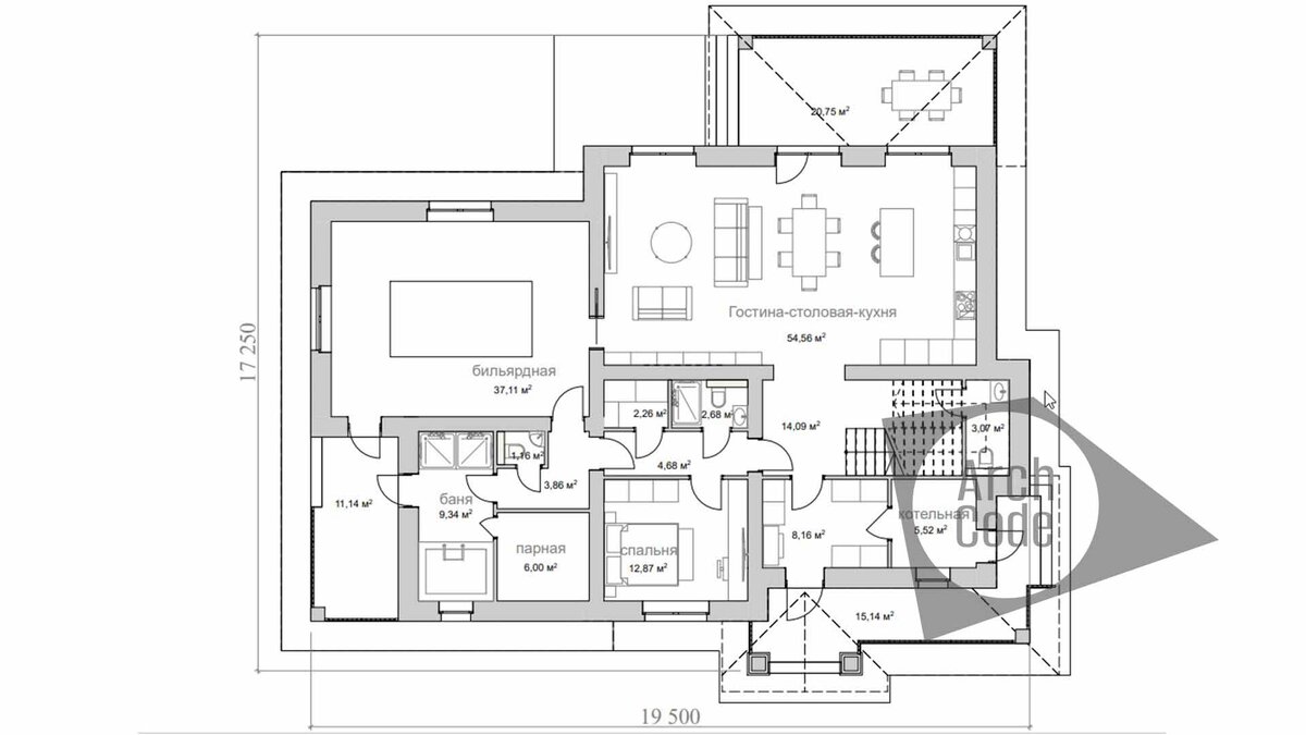 Проект коттеджа с банным комплексом и бильярдной | ArchCode |  Проектирование домов | Дзен