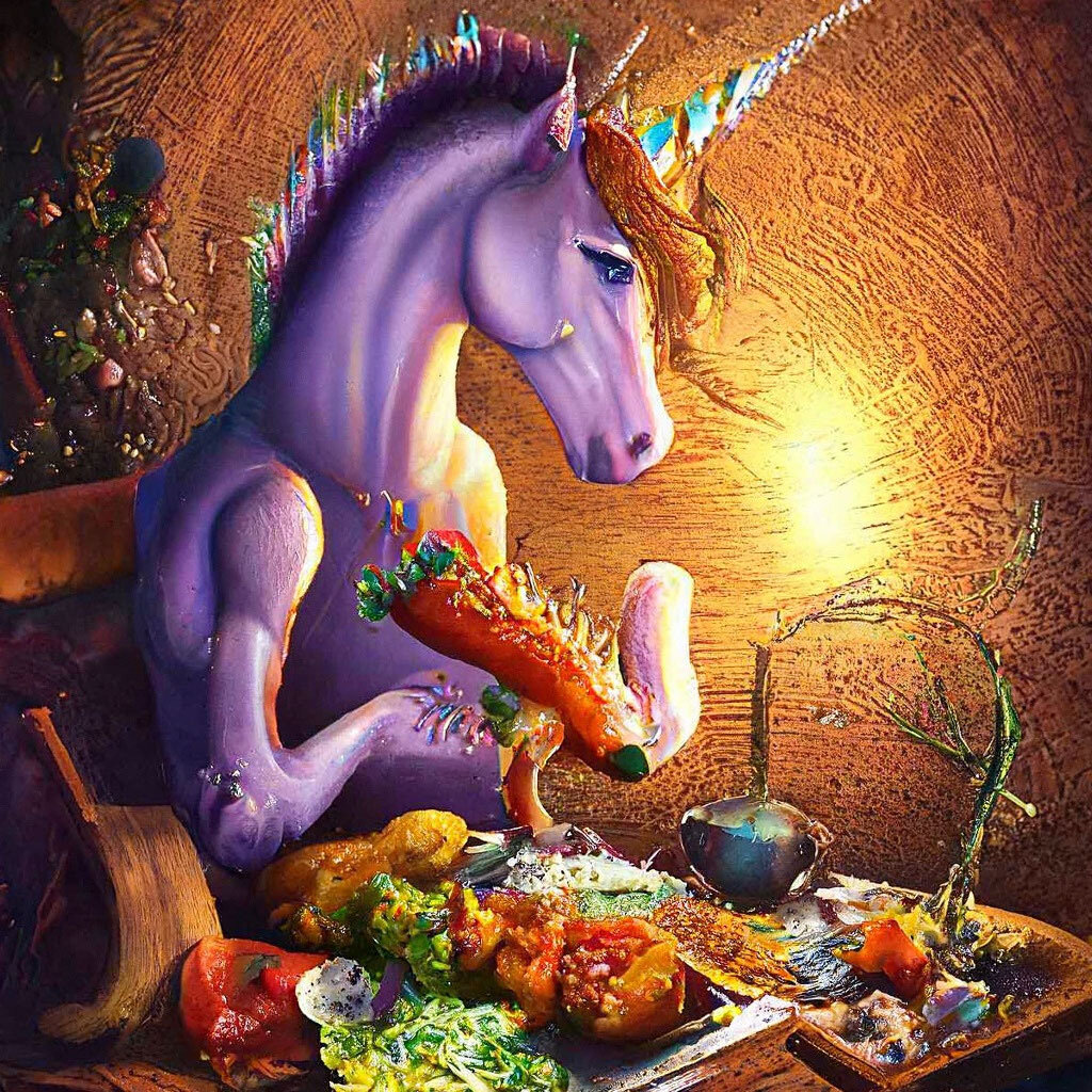 Сюрреалистическая картина поедания сказочным существом чего-то не менее сказочного 