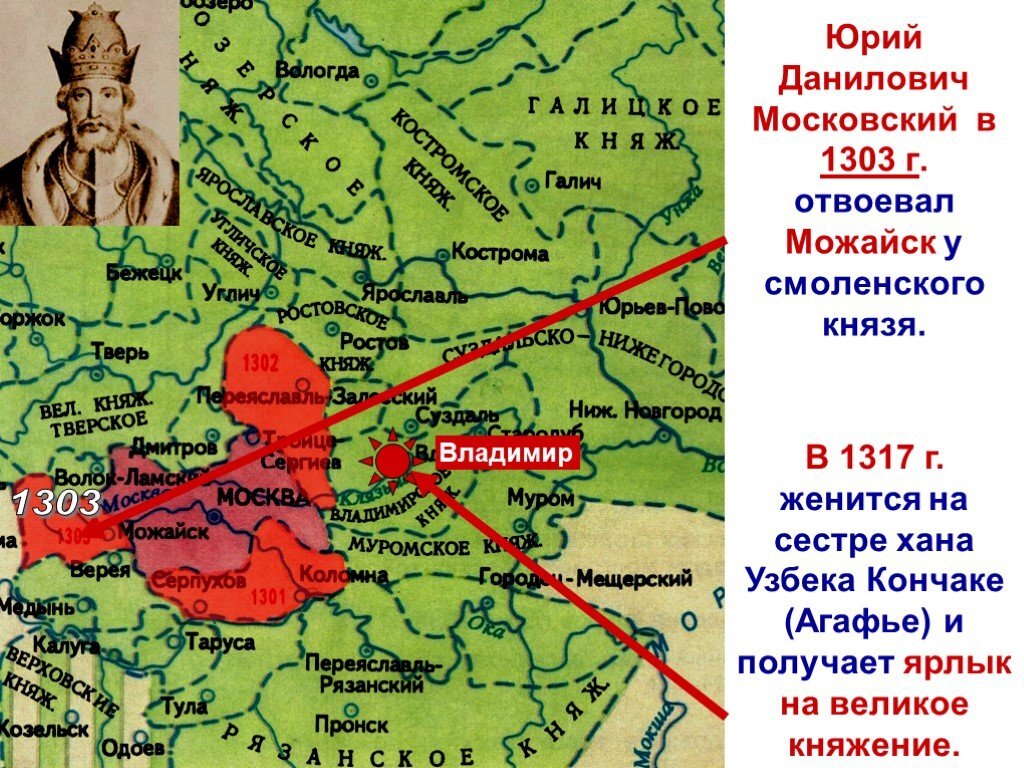 Карта московского княжества при юрии даниловиче