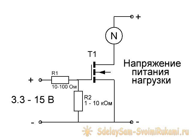 Схема индикатора напряжения поля на транзисторе КП103