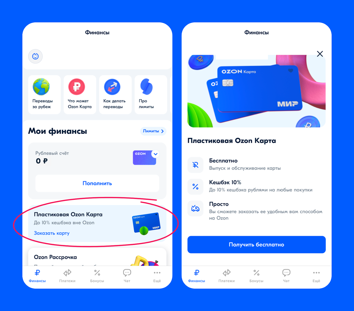 Стоимость обслуживания карты Озон (OZON): плата за выпуск, СМС