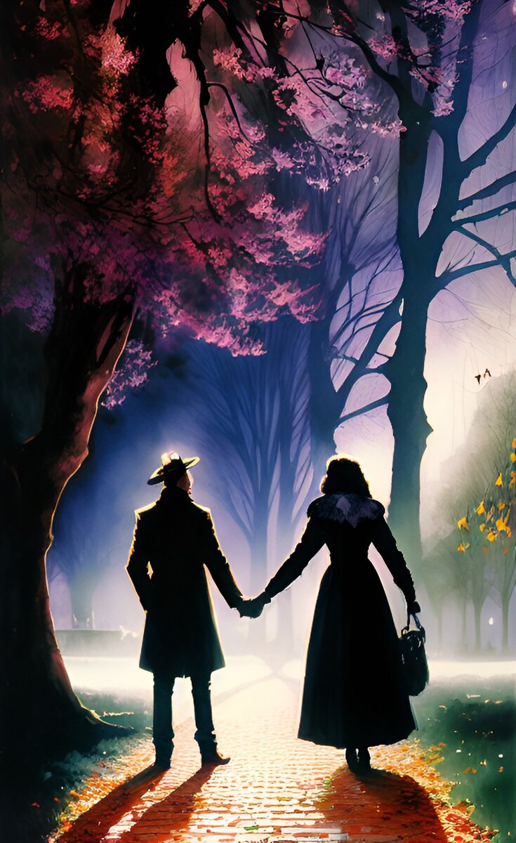 Влюблённая пара гуляет по парку