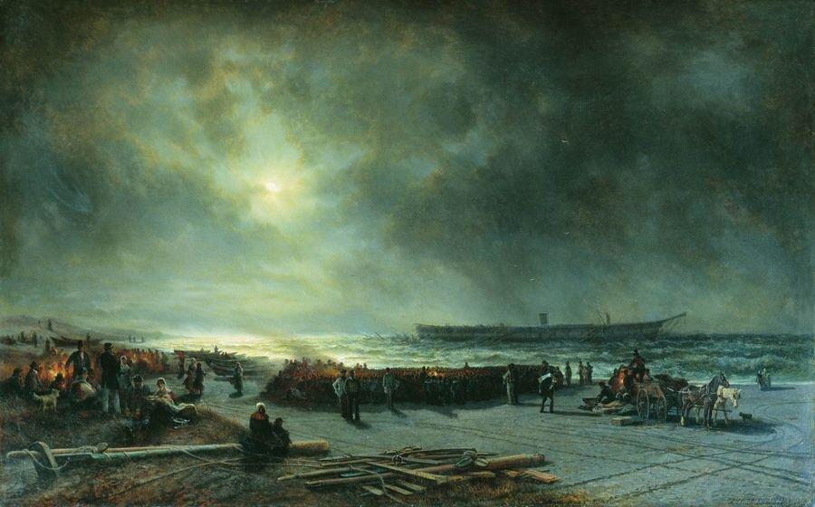 А. П. Боголюбов. Гибель фрегата «Александр Невский» (Вид ночью). 1868 год.