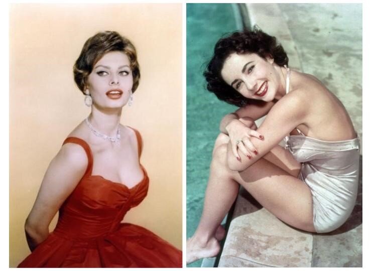 София Лорен, 23 года; Элизабет Тейлор, 18 лет.