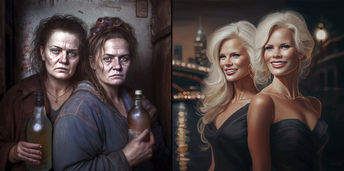 Пьющие уродины и дамы красавицы.  Ugly drinkers and beautiful ladies.
