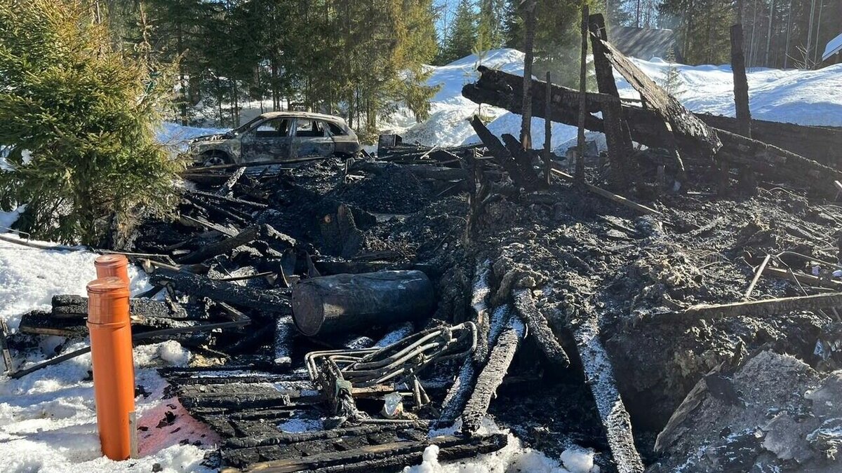     В сети появились новые фото с места пожара в поселке Рускеала, на котором погибла женщина.