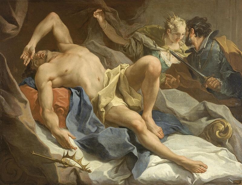 Царь Кандавл умирает на картине Джамбаттиста Питтони (1720)