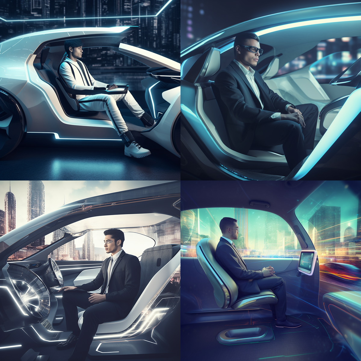 /imagine promt Man in the car of the future --ar 16:9 --hd --v 5