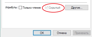 Атрибут "Скрытый" неактивен. Скриншот автора канала