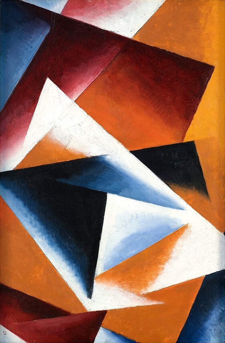 Л. С. Попова. Оранжевая живописная архитектоника. 1918. Картон, масло. Ярославский художественный музей. 
Поступление в музей: в 1921 г. из Музейного бюро отдела ИЗО Наркомпроса, ранее в Музейное бюро – от автора в декабре 1920 г.
Сегодня произведение представлено в экспозиции "Искусство 1910-х — 1960-х".