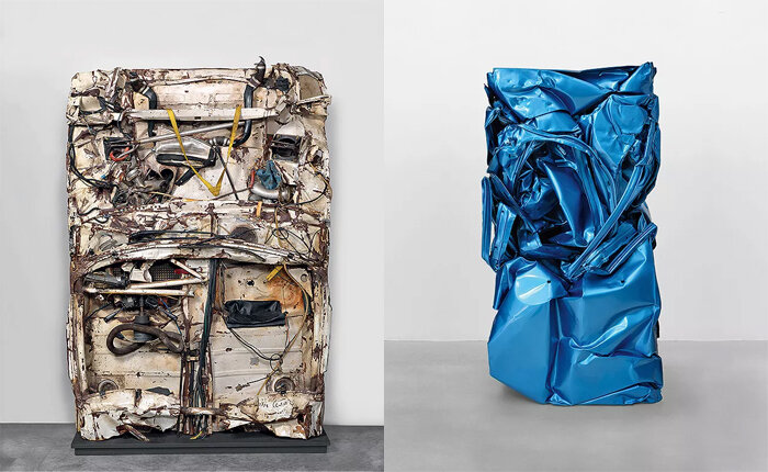 Скульптуры из металла. Компрессии Championne Argentine №2 и Blu Francia 490.