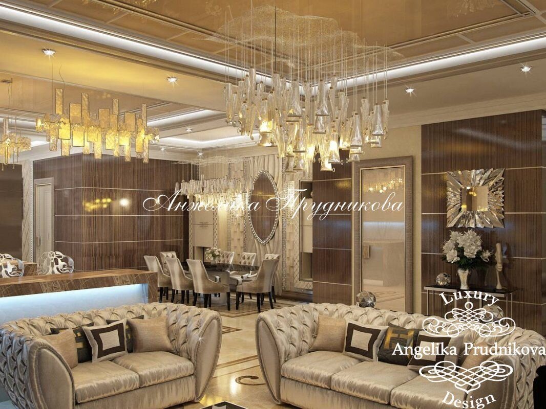 На фото: Интерьер гостиной в красивой квартире в ЖК «Кутузовская Ривьера»