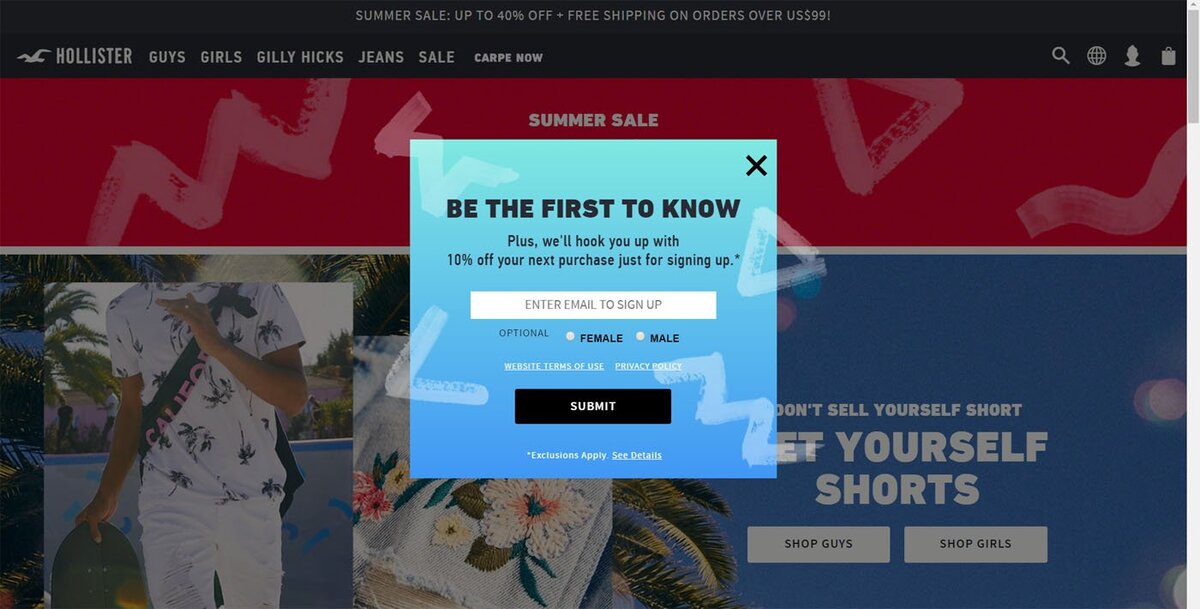 Hollister 10 deals off sign up