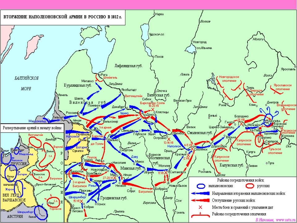 Карта первого этапа Отечественной войны 1812 года