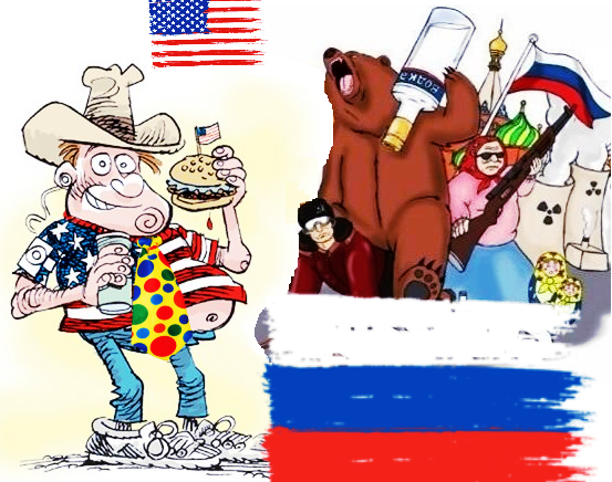 Н против россии. Россия против США. Американские карикатуры. Русские американцы. Россия и Америка карикатуры.