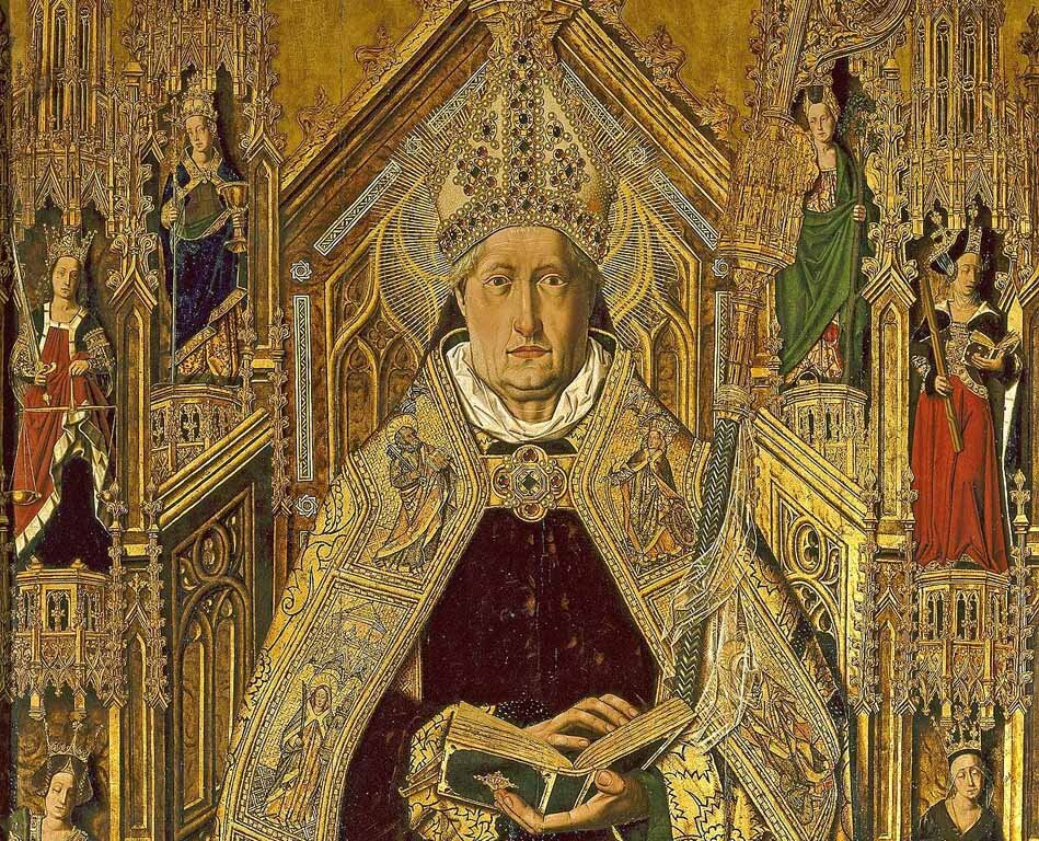 Bartolomé Bermejo. Santo Domingo de Silos entronizado como obispo. 1474 - 1479. Óleo sobre tabla, 242 x 130 cm. Museo Nacional del Prado / Фрагмент