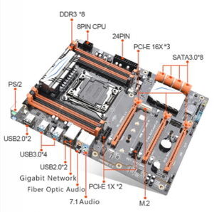 МодельJingsha X99 V1.0 Сокет LGA 2011-3 Чипсет X99 \ C612 Поддерживаемые процессоры Xeon E5-2678 V3, E5-2669 V3, E5-2649 V3, E5-2629 V3, E5-2696 V3 Поддерживаемая оперативная память 8 х DDR3 DIMM,  четырехканальная, поддержка ECC и non-ECC памяти
 Максимальная частота: 1866 Мгц
 Максимальный объём: 256 Гб Управление таймингами После прошивки (программатор не требуется) Слоты расширения 3 x PCI-e x16 
 2 x PCI-e X1 Дисковая подсистема 8 x SATA 3.0
 1 x M2 Nvme Разъемы для вентиляторов 1 x для процессорного кулера (4 pin)
 1 x для корпусных вентиляторов (4 pin)
 2 x для корпусных вентиляторов (3 pin) Порты 2 x PS/2
 4 x USB 3.0 (+ выносные на корпус)
 4 x USB 2.0 (+ выносные на корпус)
 1 x LAN 
 7.1 audio (ALC898) 
 Spdf out 
 1 x Wi-fi M2 Форм-фактор и Размеры, мм ATX, 302 x 244 mm. Примерная цена 5 000 - 7 000 руб. 
    
