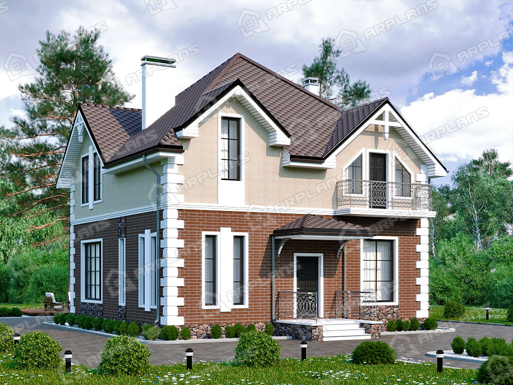 Фото 1 дома из газобетона с мансардой, 3 спальнями, балконом газовой котельной, 170 кв м Источник arplans.ru Проект К-222