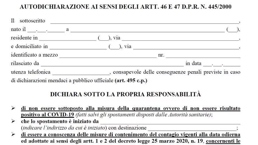 Пример бумаги Autodichiarazione, сайт газеты lastampa.it