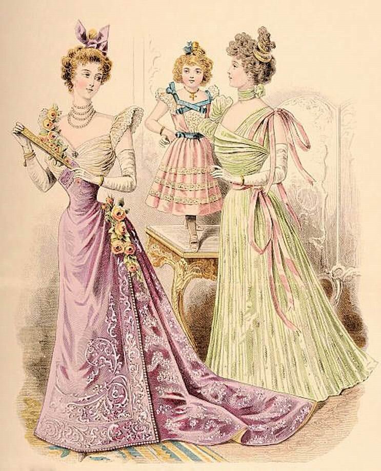 Вечерние наряды, 1897-1898 год.