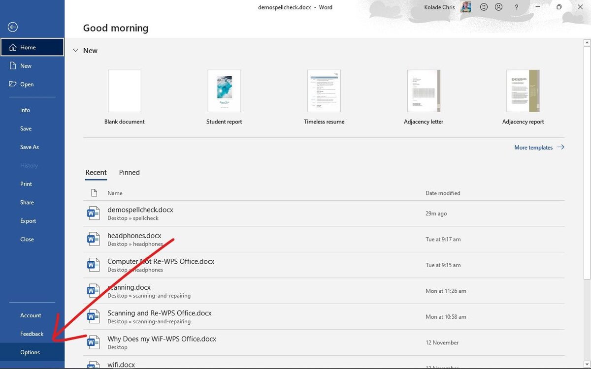 Шаг 1 : Щелкните Файл в строке меню и выберите Параметры.
