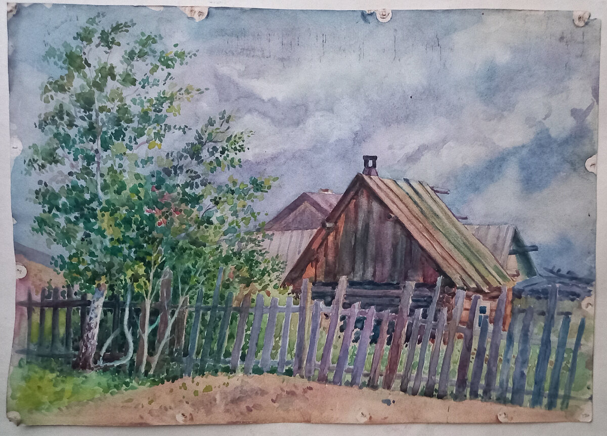 Художник Блинова Н. Ф.. Этюд с натуры. Бумага А3 формат, акварель. Ориентировочно 1950е-1960е годы. Из личного архива автора.