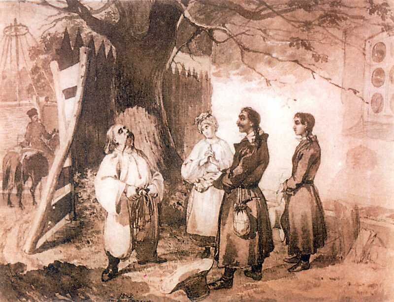 "Встреча Тараса Бульбы с сыновьями", Т.Г. Шевченко, 1842 