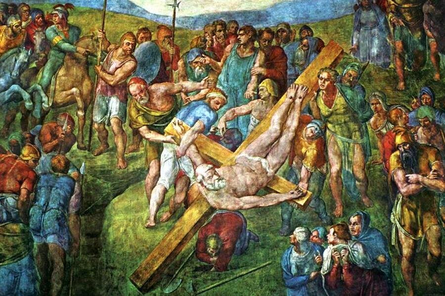 Фрагмент фрески Микеланджело Буонарроти «Распятие Святого Петра», 1546—1550 год.