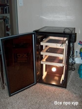 Инкубатор из двухкамерного холодильника на 200 яиц с выводным шкафом