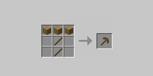   Деревянная кирка Система крафта в игре достаточно логичная. По своей форме расположение предметов в поле для крафта часто совпадает с формой получаемого предмета.