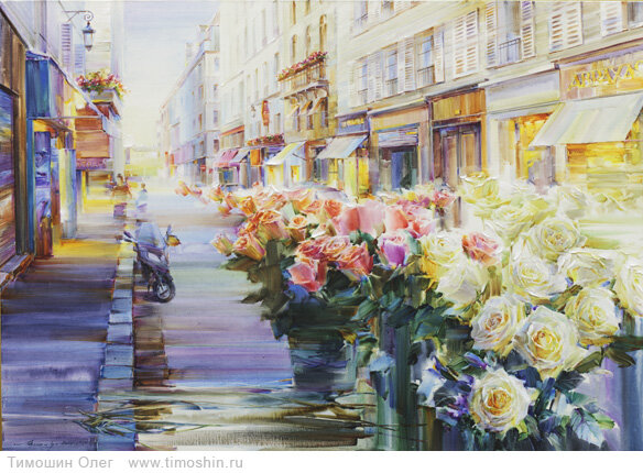 Городской пейзаж акварелью Олега Тимошина