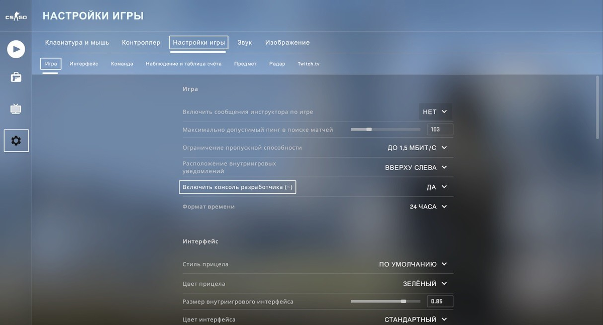 Скриншот из меню настроек в CS:GO