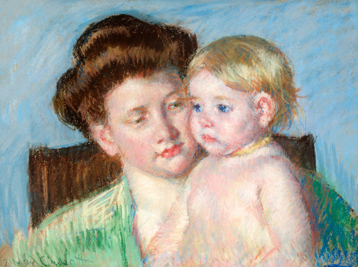 Mother and Child (ca. 1910) drawing in high resolution by Mary Cassatt