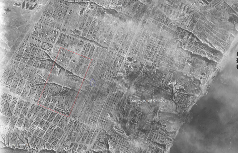 Немецки аэроснимок района завода Красный Октябрь от 2 октября 1942.