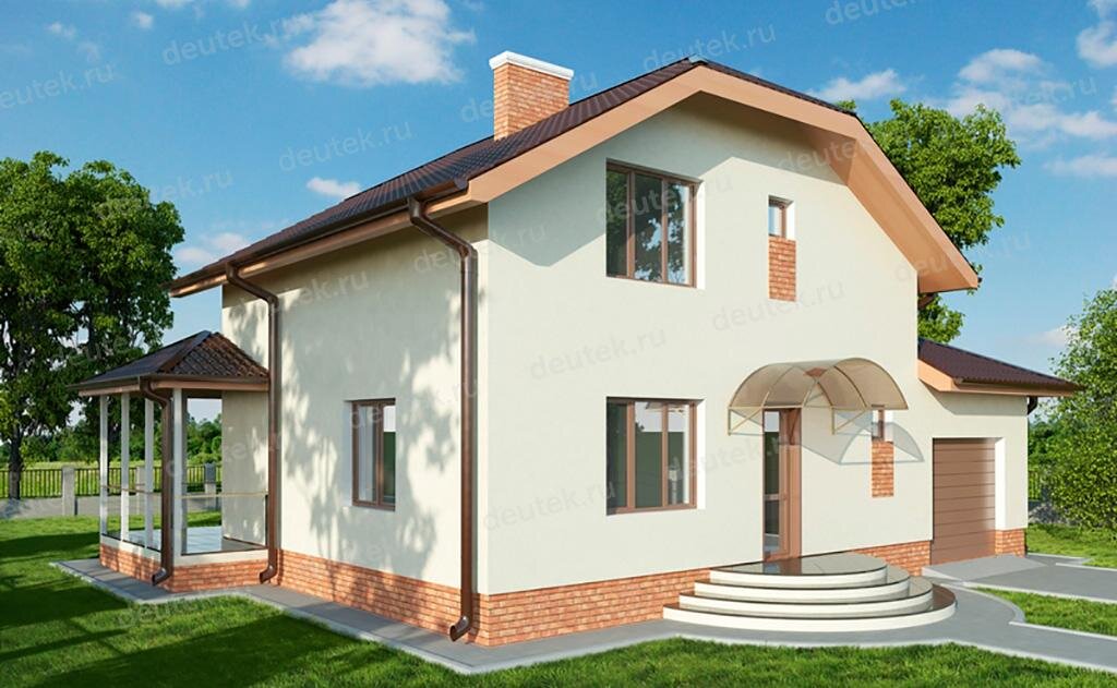 Проект дома 139 м2 из газобетона с мансардой, гаражом и террасой - DT0517