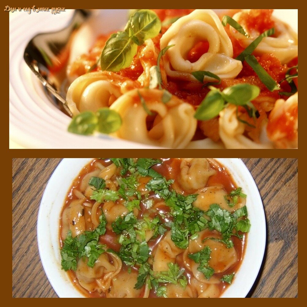 Пельмени в томатном соусе в сотейнике.