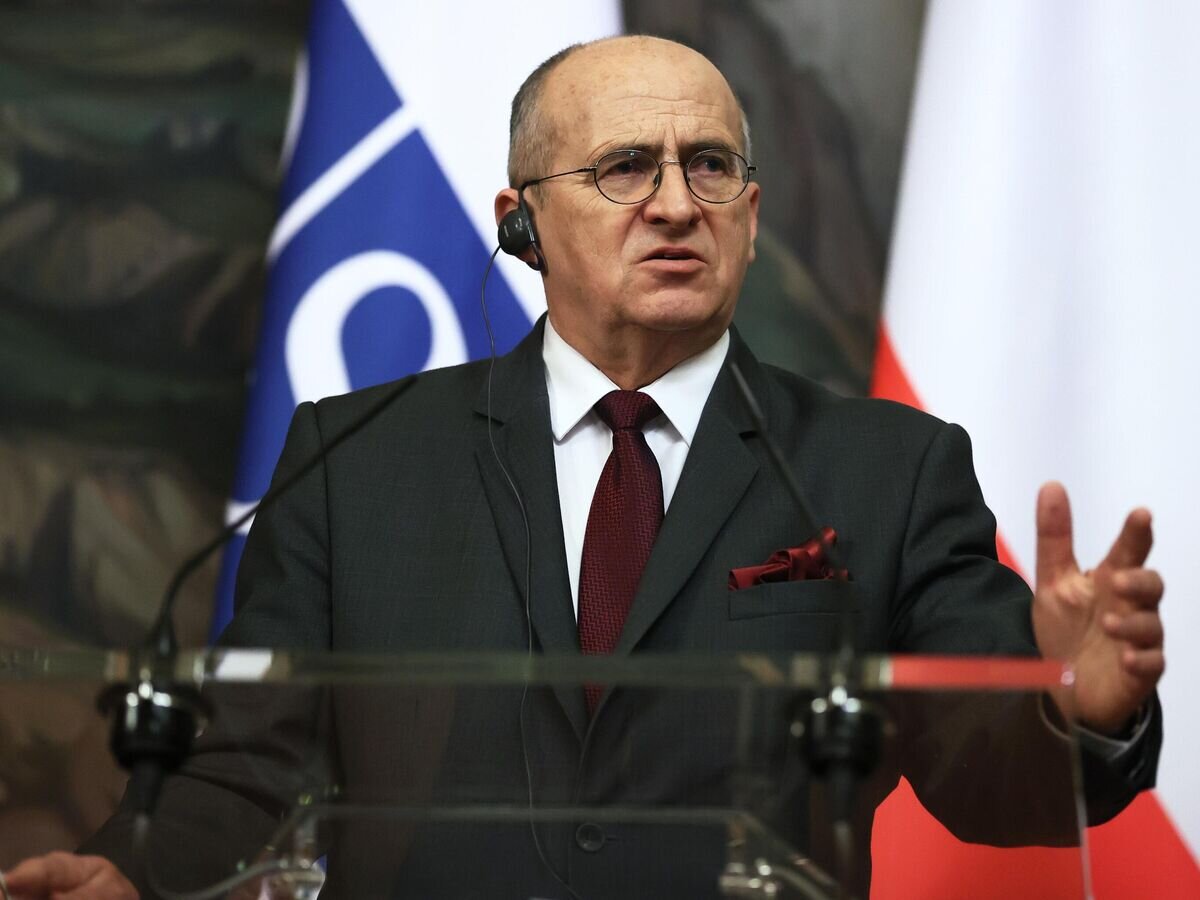    Министр иностранных дел Польши Збигнев Рау на пресс-конференции по итогам встречи с министром иностранных дел РФ Сергеем Лавровым в Доме приемов МИД России© РИА Новости / ТАСС/POOL