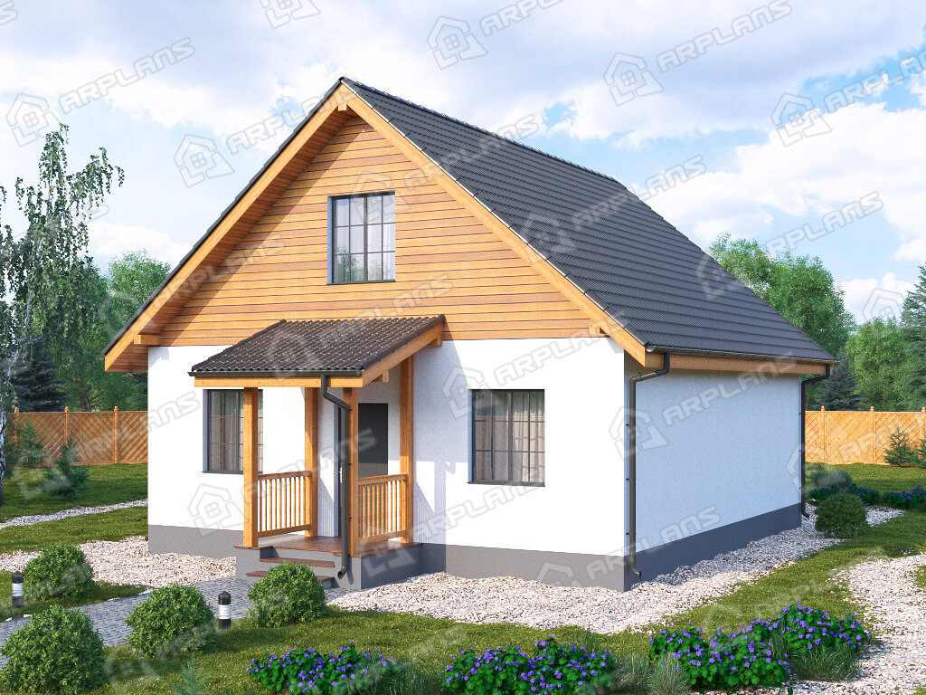 Фото 1 двухэтажного дома из газобетона с мансардой, 3 спальнями и газовой котельной. Общая площадь 102 кв м. Источник arplans.ru Проект К-173