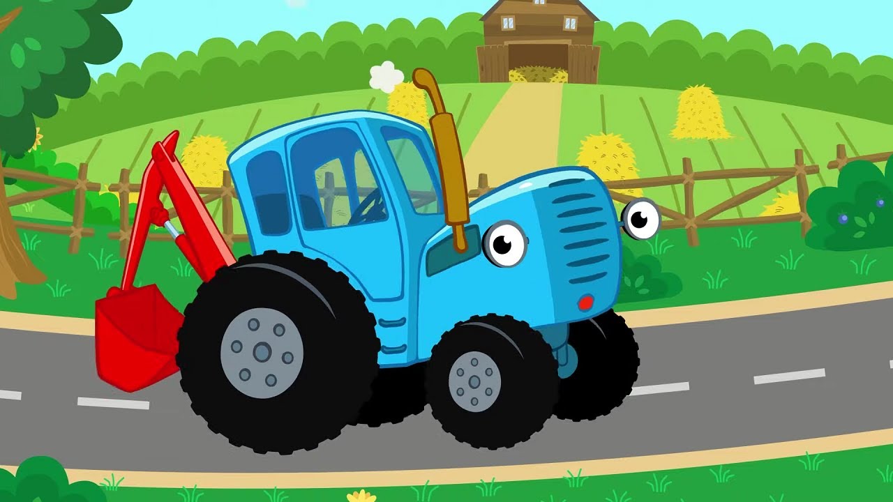 Раскраска онлайн Синий Трактор с прицепом бесплатно