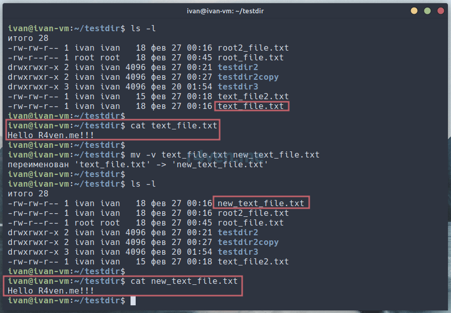 Как переименовать файл в терминале linux