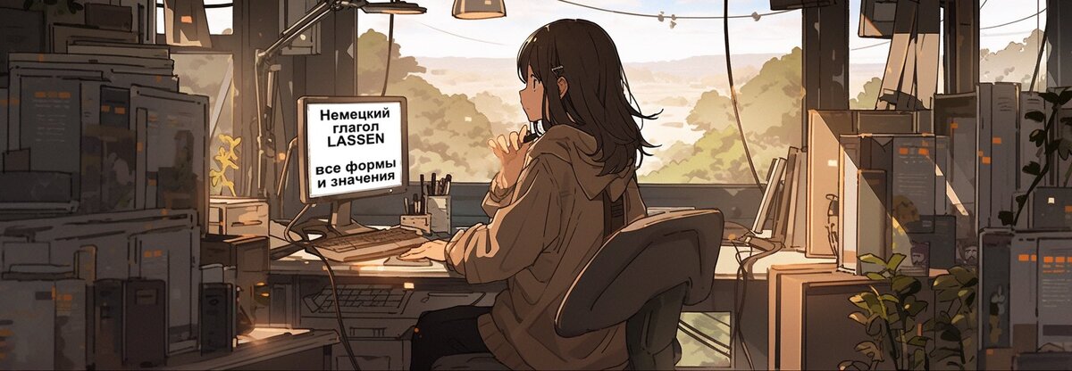 девушка учит немецкий глагол lassen - сгенерировано нейросетью