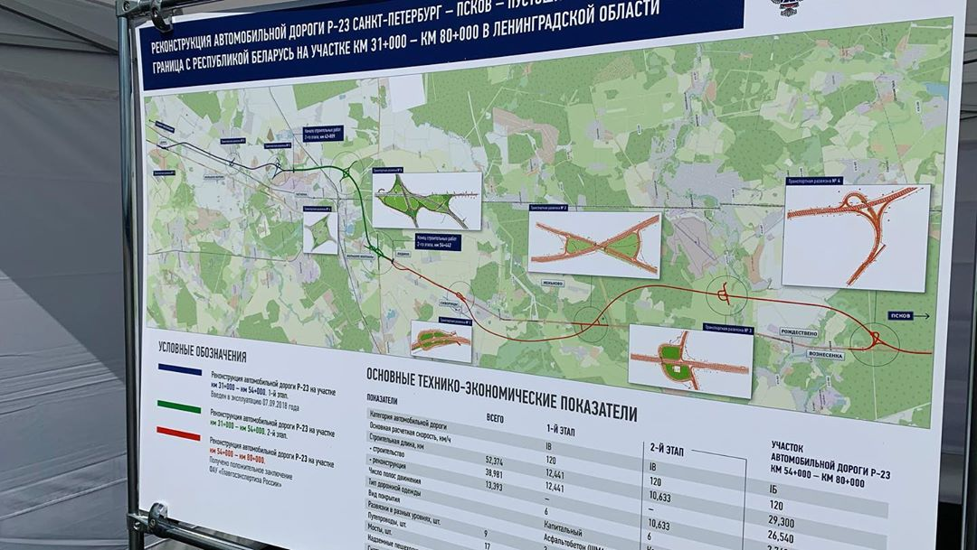 Нашёл только такую информацию, этой стройки пока не видно - а за Лугой именно вовсю расширяют старую дорогу. Ждём, ждём...