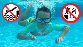 Sofia and her brother shows the safety rules in the pool and good behavior