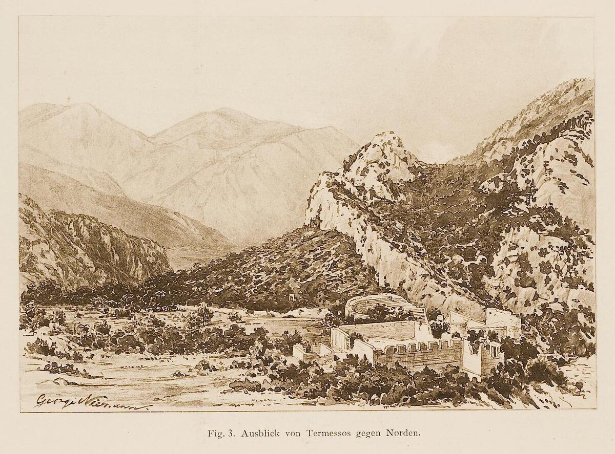 Вид на крепость Термессоса. Георг Ниманн, 1885 (из книги "Города Памфилии и Писидии" (Том 2): Писидия - Вена, 1892 г.) 