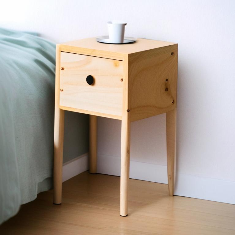 Деревянная прикроватная тумбочка в стиле Икеа по мнению FusionBrain.