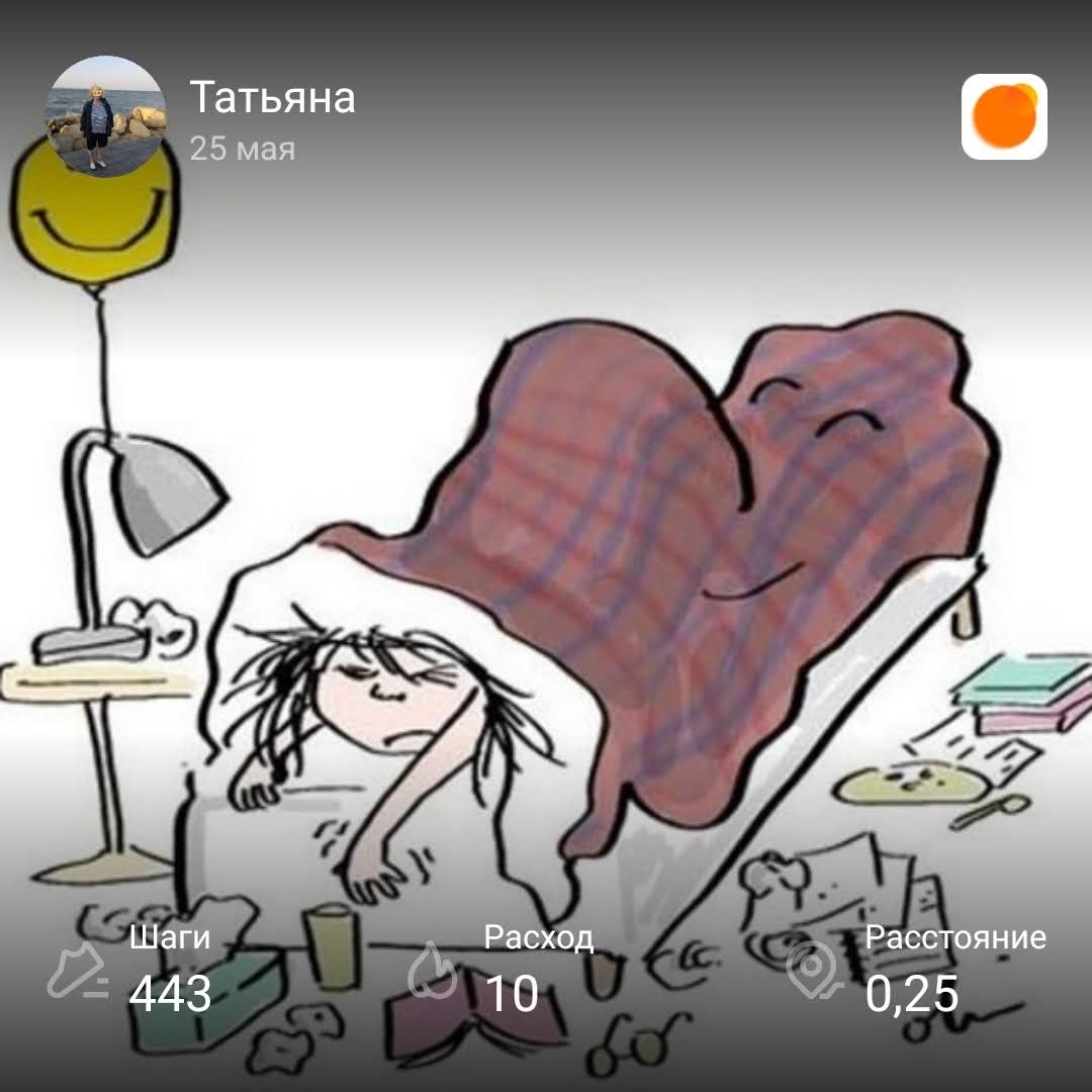 Вся активность в постели, шаги на кухню и обратно 