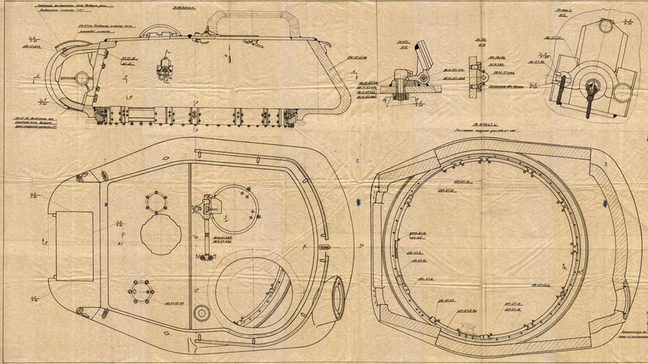 Первый вариант башни ИС-2, устанавливавшийся на серийные танки с декабря 1943 по март 1944 года. Последние такие башни комплектовались орудиями с клиновым затвором
