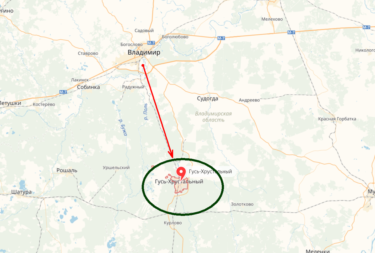 Гусь-Хрустальный на карте России